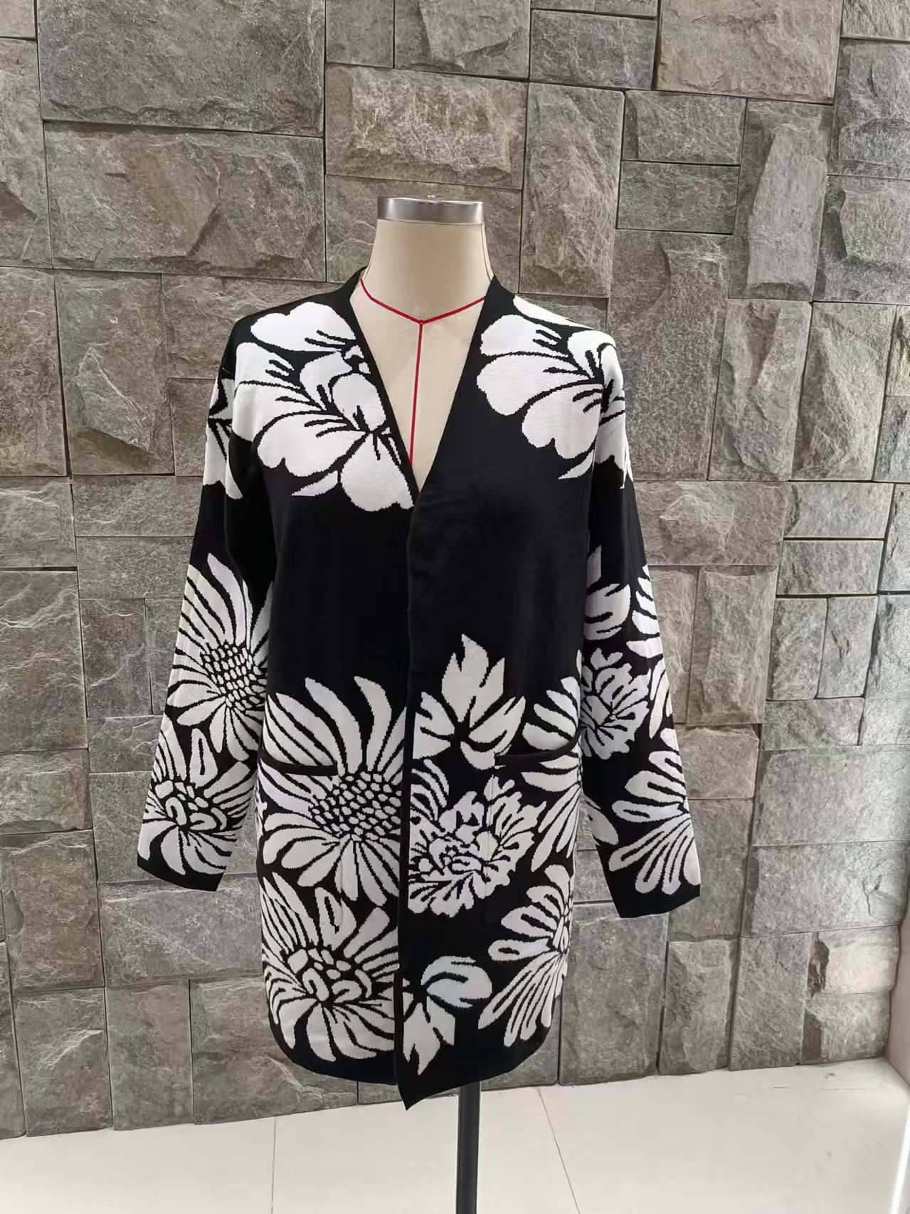 Women  Shawl Knitted Jacquard Sweater