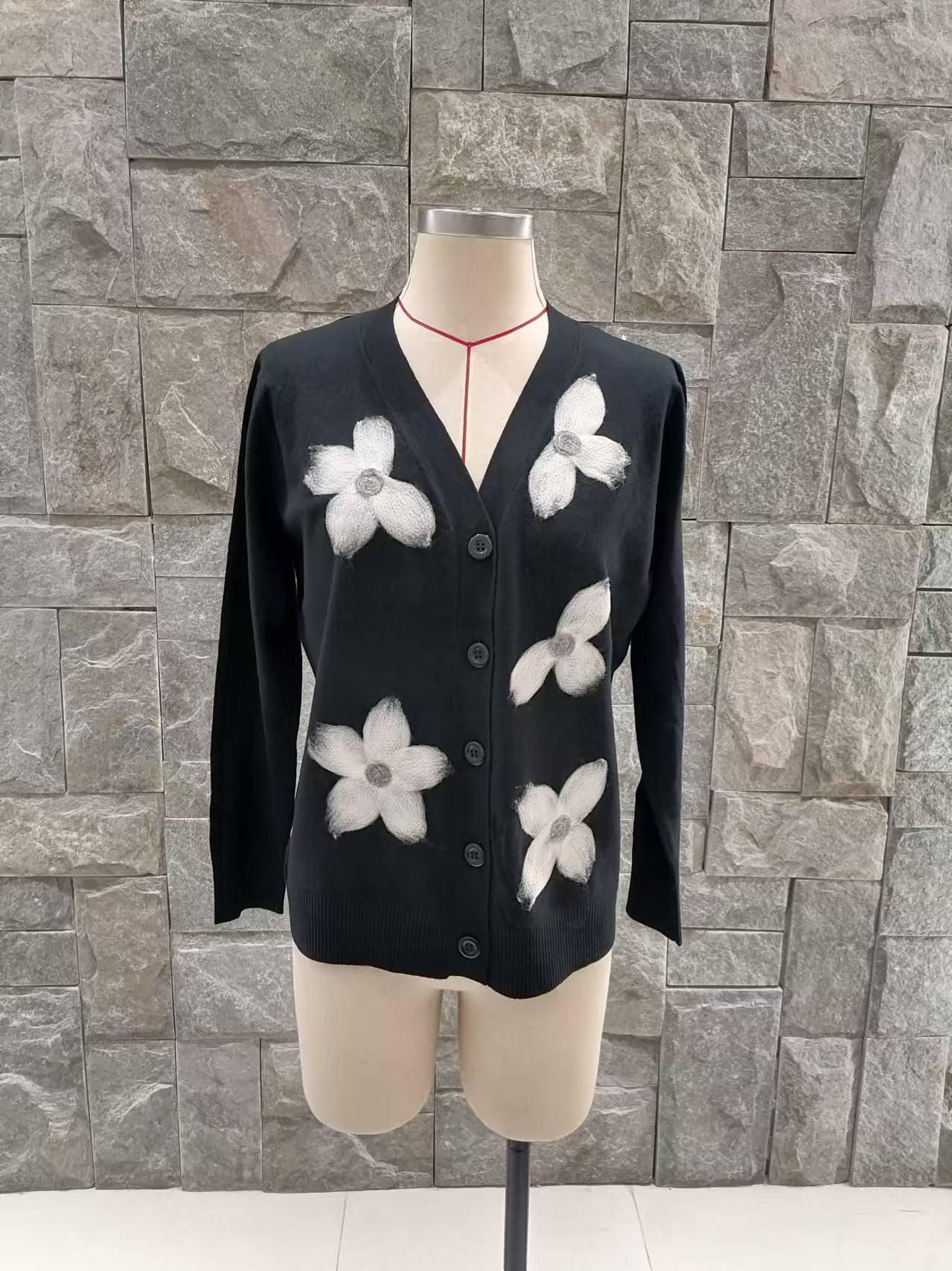 Women  Shawl Knitted  Jacquard  cardigan